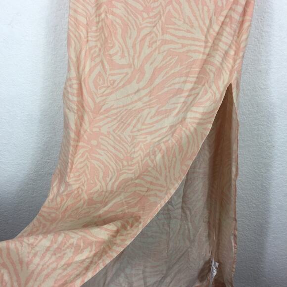 Urban Outfitters Strapless Linen Pink Zebra Slit Midi Dress Medium Animal Print - Picture 9 of 12